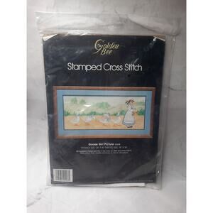 Vintage Golden Bee Stamped Cross Stitch Kit Goose Girl Picture 20248 Country